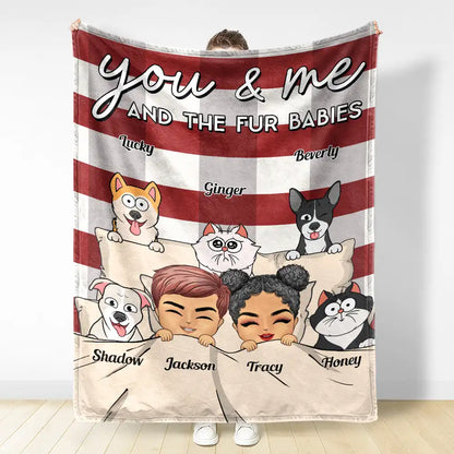 Gift For Couples, Gift For Husband, Gift For Wife, Pet Couple, Pet Lovers - Chibi You & Me And The Dogs Cats Fur Babies - Personalized Fleece Blanket, Sherpa Blanket