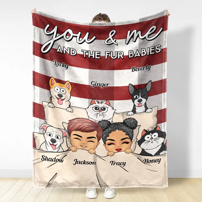 Chibi You & Me And The Dogs Cats Fur Babies - Personalized Fleece Blanket, Sherpa Blanket