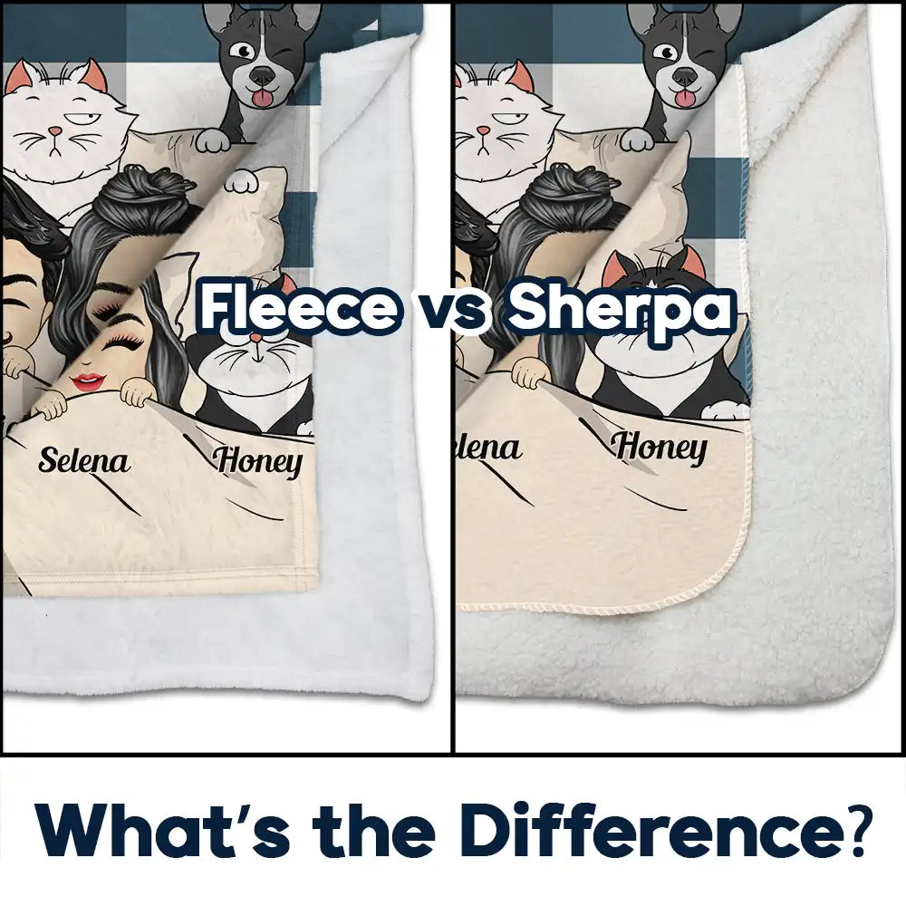 Gift For Couples, Gift For Husband, Gift For Wife, Pet Couple, Pet Lovers - Chibi You & Me And The Dogs Cats Fur Babies - Personalized Fleece Blanket, Sherpa Blanket