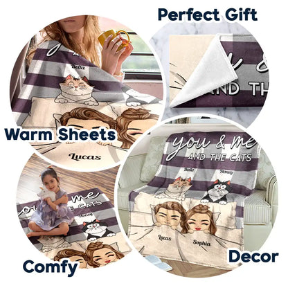 Chibi You & Me And The Dogs Cats Fur Babies - Personalized Fleece Blanket, Sherpa Blanket