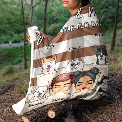 Chibi You & Me And The Dogs Cats Fur Babies - Personalized Fleece Blanket, Sherpa Blanket