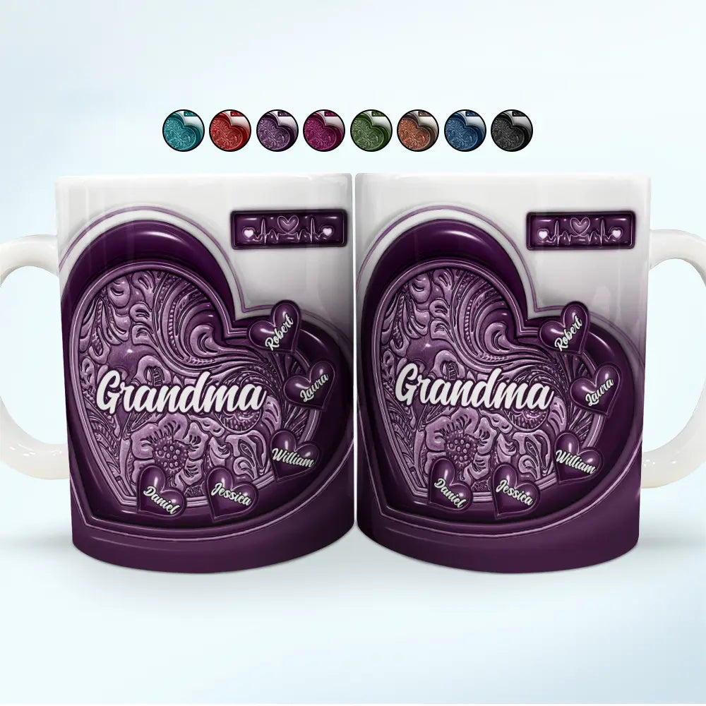Grandma Little Sweethearts 3D Inflated Effect Printed Mug, Personalized White Edge-to-Edge Mug