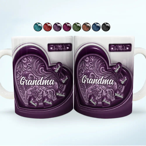 Grandma Little Sweethearts 3D Inflated Effect Printed Mug, Personalized White Edge-to-Edge Mug