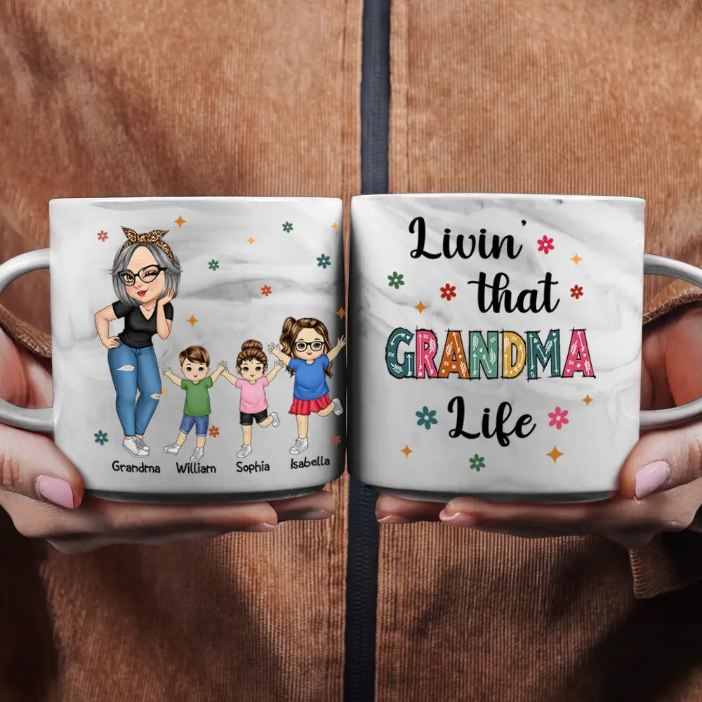 Gift For Grandma,Love,Gift For Mother - Living That Grandma Life - Personalized Marble Mug