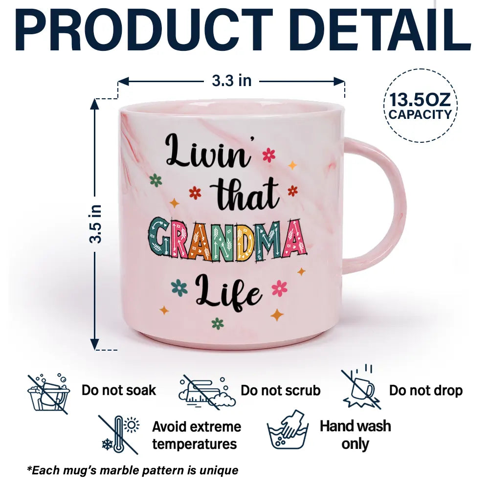 Gift For Grandma,Love,Gift For Mother - Living That Grandma Life - Personalized Marble Mug