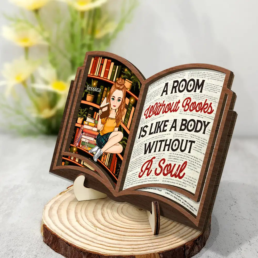 Reading Between The Pages Of A Book Is My Favorite Place To Be - Personalized 2-Layered Wooden Plaque With Stand