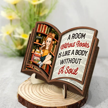 Reading Between The Pages Of A Book Is My Favorite Place To Be - Personalized 2-Layered Wooden Plaque With Stand
