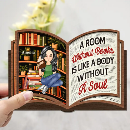 Reading Between The Pages Of A Book Is My Favorite Place To Be - Personalized 2-Layered Wooden Plaque With Stand