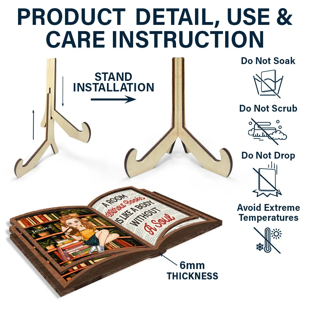 Reading Between The Pages Of A Book Is My Favorite Place To Be - Personalized 2-Layered Wooden Plaque With Stand