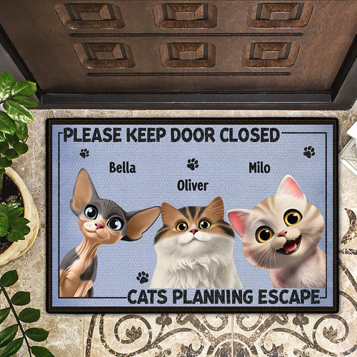 Please Keep Door Closed Cats Planning Escape Funny - Personalized Doormat
