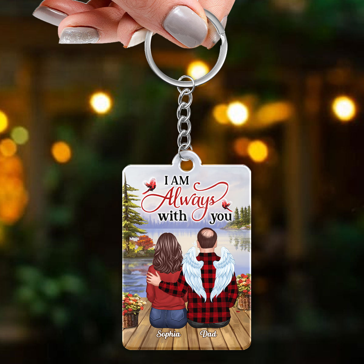 Lake Landscape Always With You Family Members Memorial Remembrance Gift Personalized Acrylic Keychain