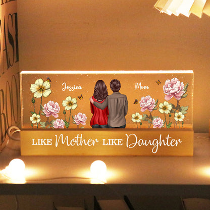 Like Mother Like Daughter Birth Month Flower Personalized Acrylic Block LED Night Light, Heartfelt Gift For Couple, For Him, For Her, Boyfriend, Girlfriend, Husband, Wife