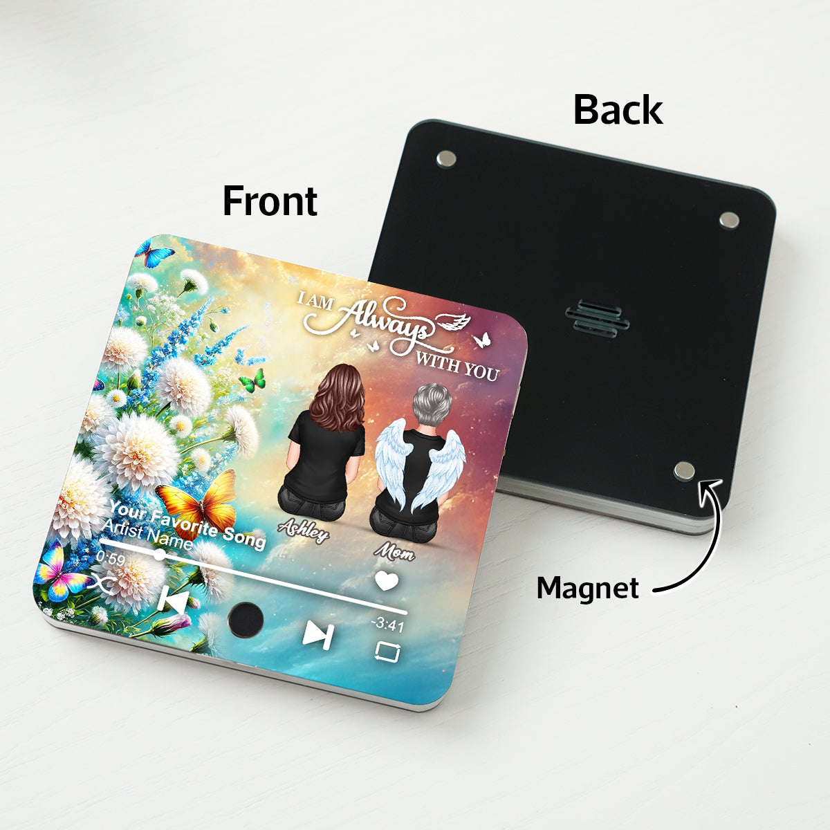 Realistic Dandelion Flowers Family Members Memorial Personalized Music Fridge Magnet, Sympathy Gift