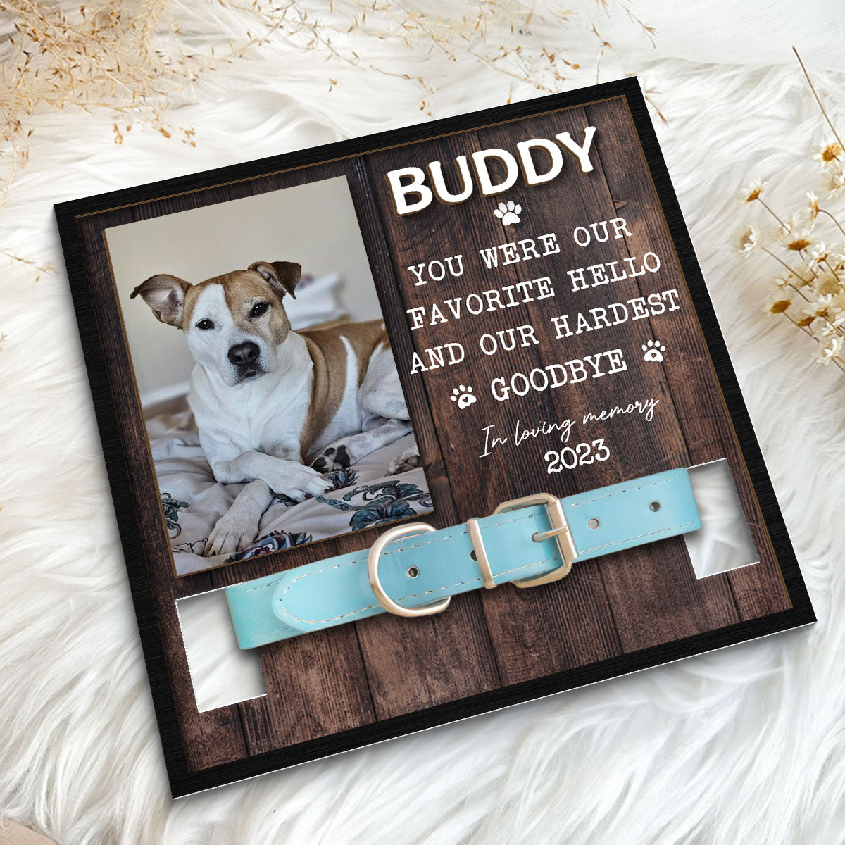 Rustic Pet Loss Dog Cat Photo Memorial Remembrance Gift Pet Collar Keepsake Personalized Wooden Pet Collar Holder