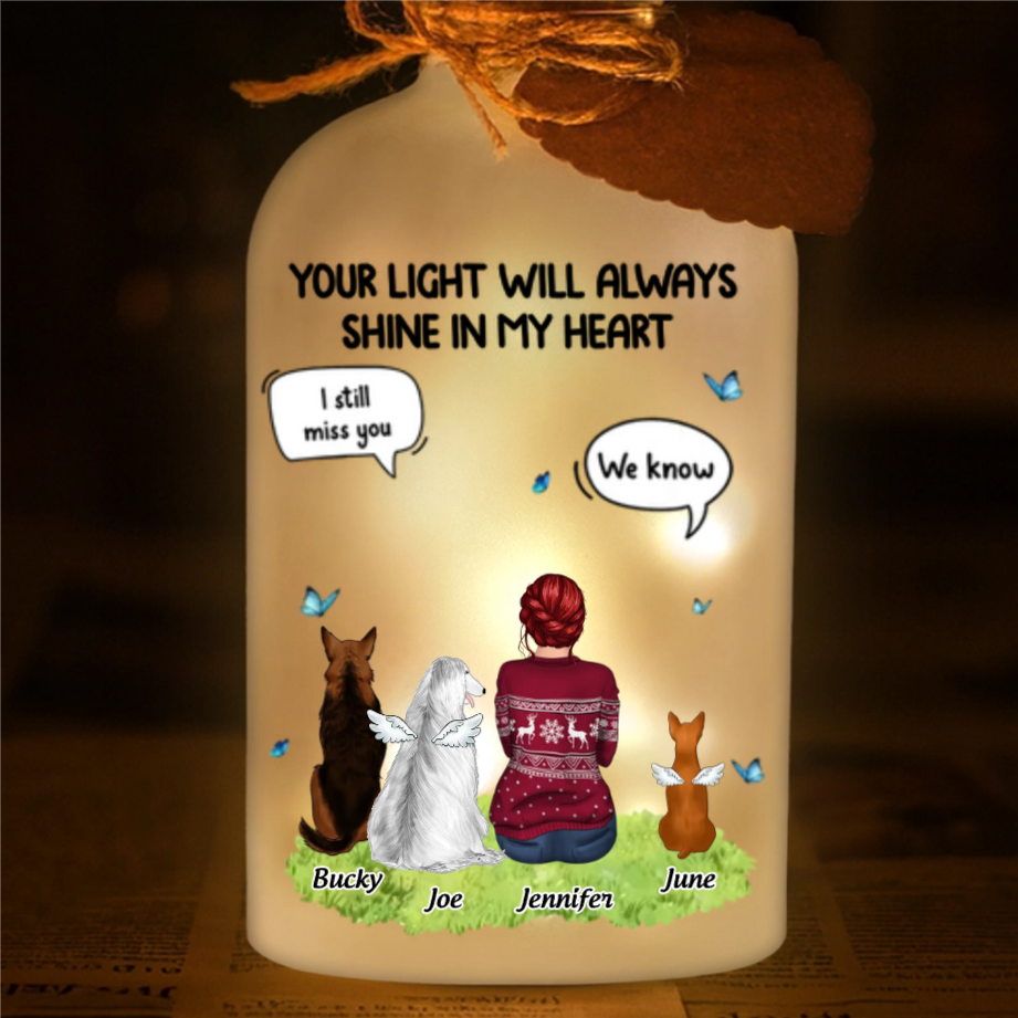 Custom Glass Bottle LED Light - Personalized Pet Christmas Memorial Sympathy Gifts For Dogs