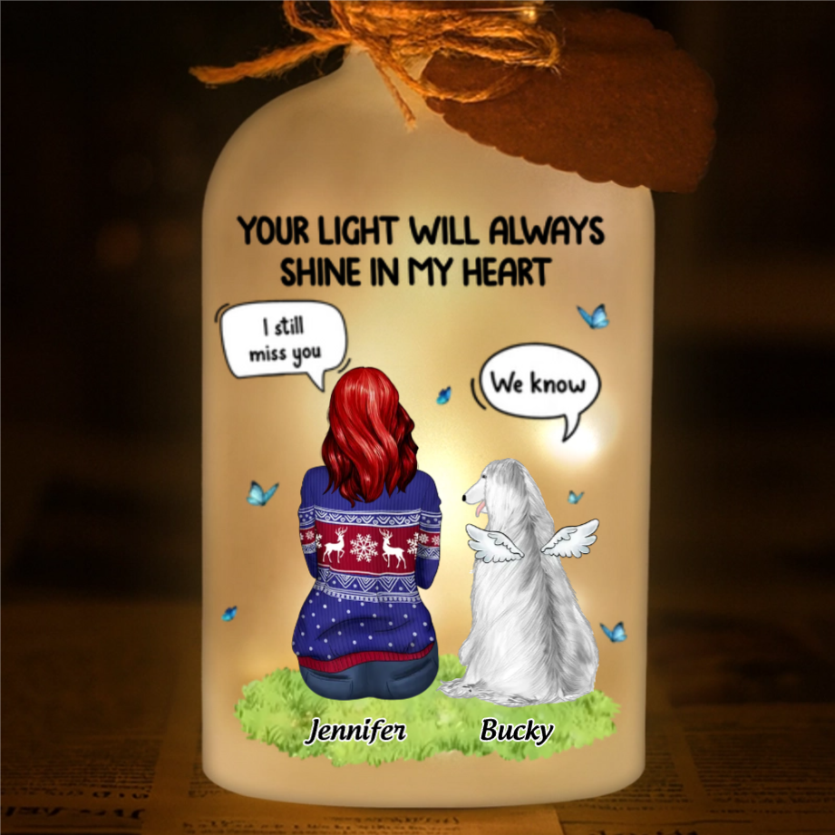 Custom Glass Bottle LED Light - Personalized Pet Christmas Memorial Sympathy Gifts For Dogs