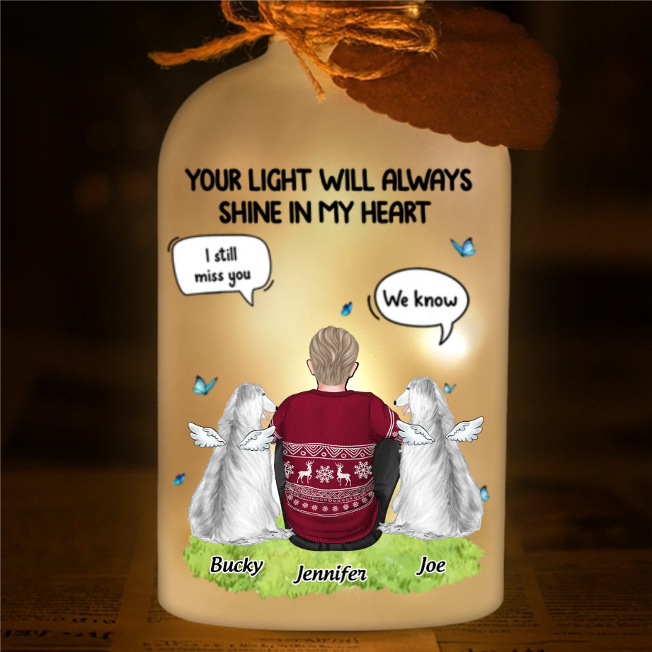Custom Glass Bottle LED Light - Personalized Pet Christmas Memorial Sympathy Gifts For Dogs