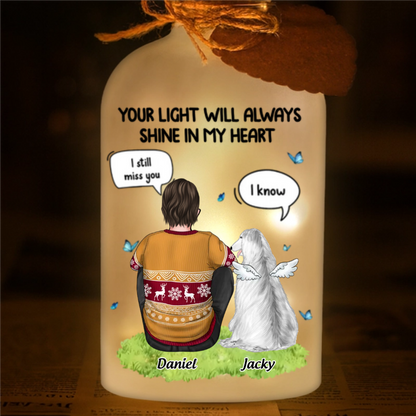 Custom Glass Bottle LED Light - Personalized Pet Christmas Memorial Sympathy Gifts For Dogs