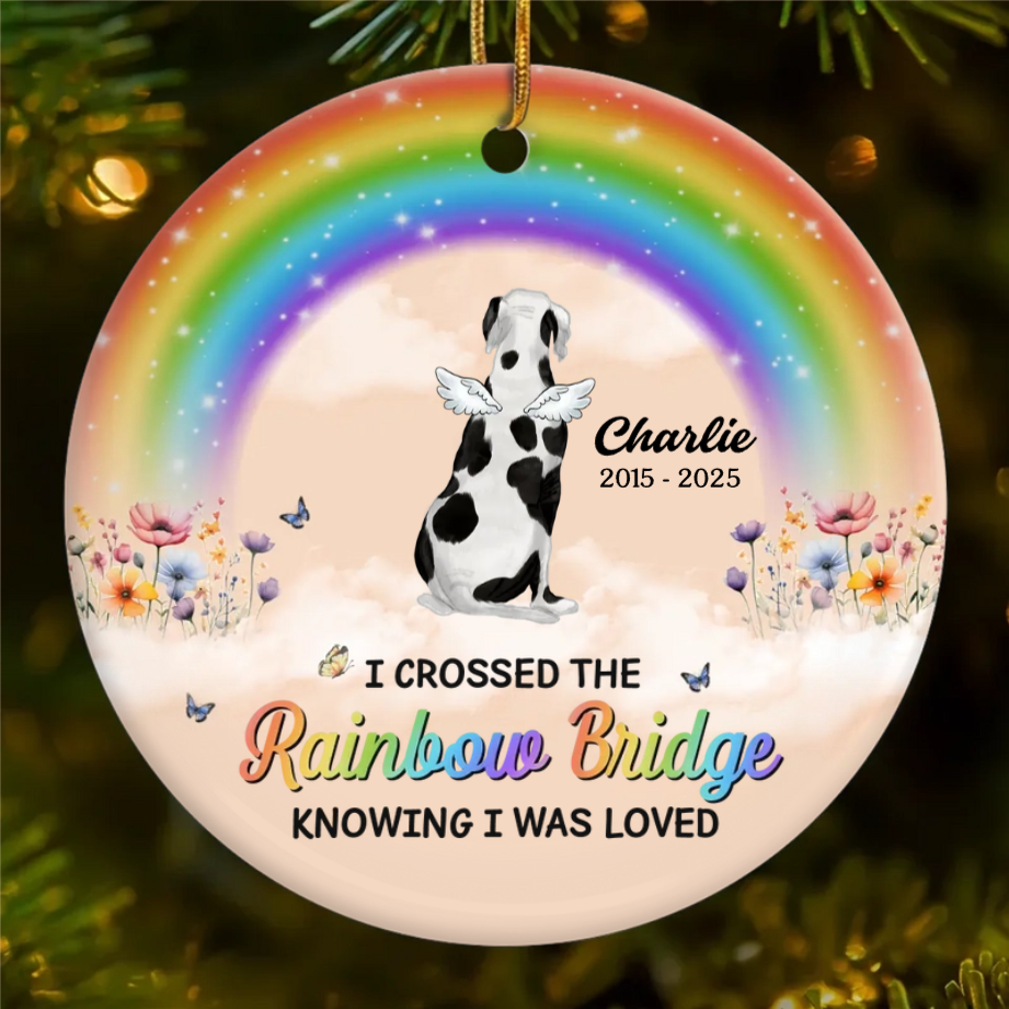 Custom Rainbow Bridge Ornament - Personalized Pet Christmas Memorial Sympathy Gifts For Dogs