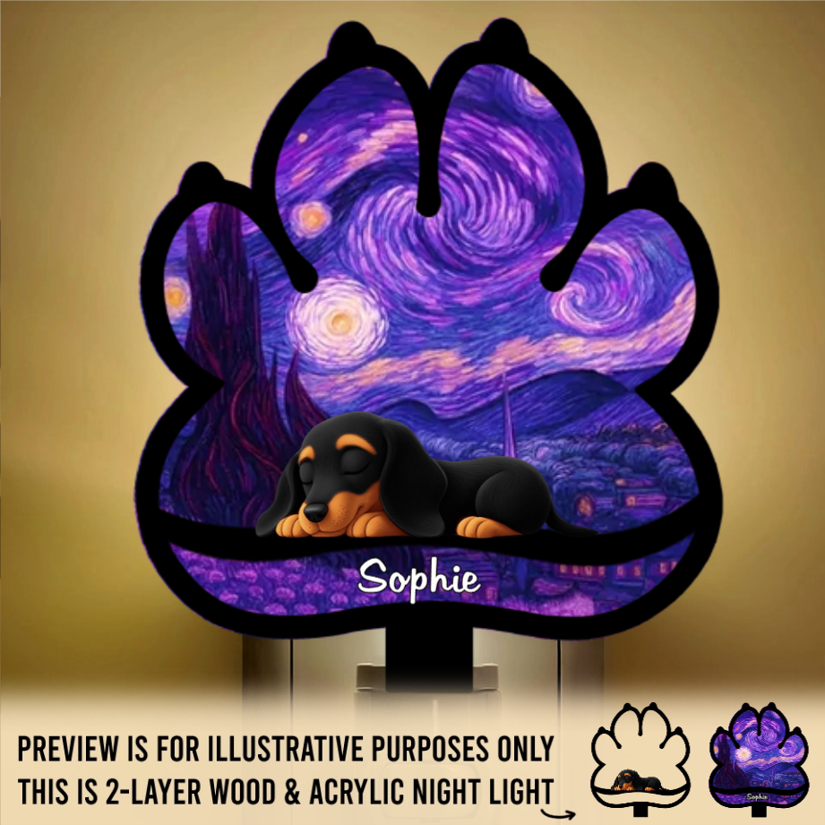 Custom Starry Night Wood And Acrylic Night Light - Personalized Pet Memorial Sympathy Gifts For Dogs - Forever Loved Never Forgotten