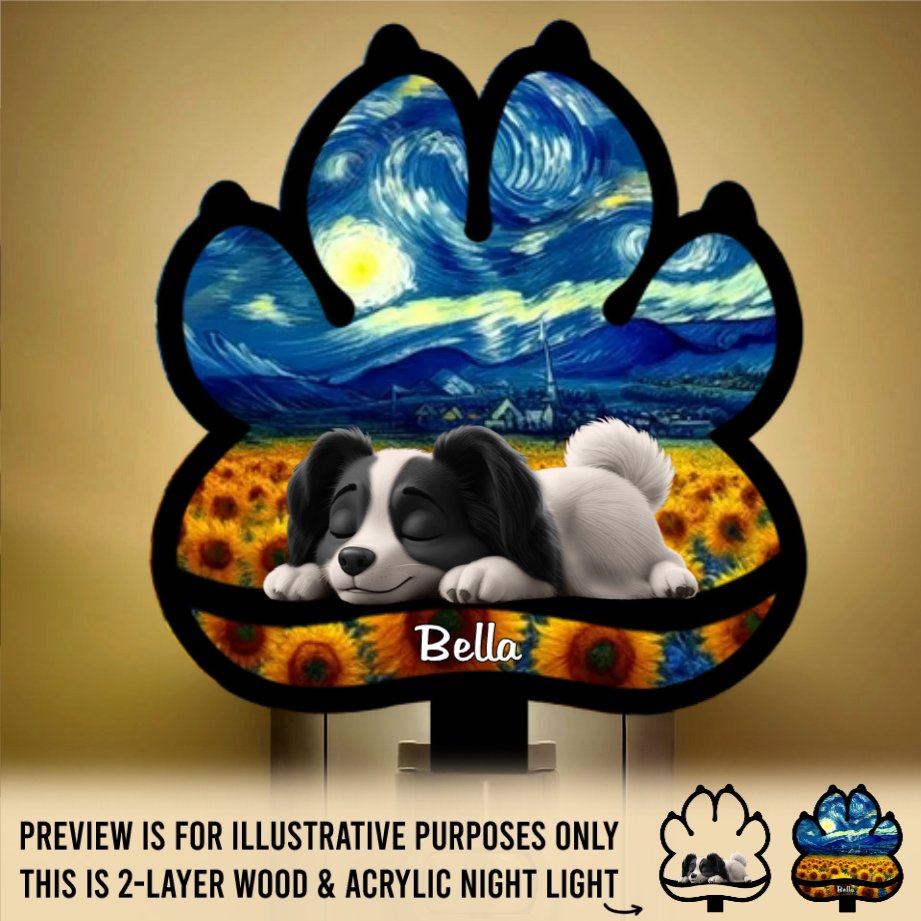 Custom Starry Night Wood And Acrylic Night Light - Personalized Pet Memorial Sympathy Gifts For Dogs - Forever Loved Never Forgotten