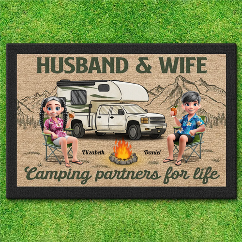 Husband And Wife, Camping Partners For Life - Camping Personalized Custom Home Decor Decorative Mat - House Warming Gift For Husband Wife, Camping Lovers