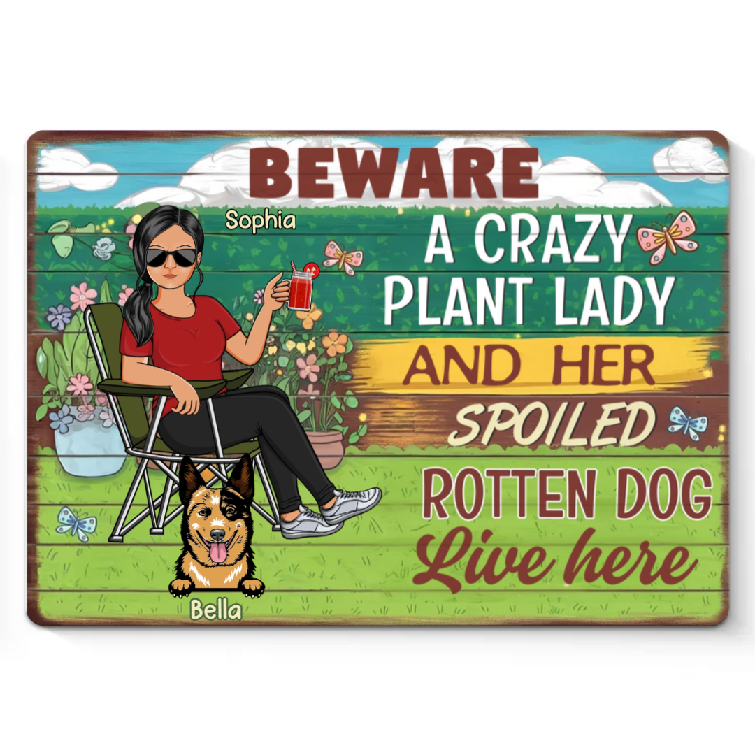 Here Lives A Plant Lover And Her Precious Little Dog - Dog Personalized Custom Home Decor Metal Sign - House Warming Gift For Pet Owners, Pet Lovers