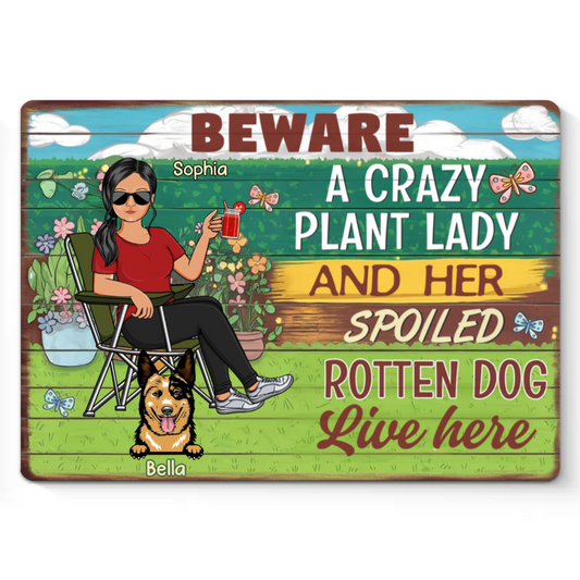 Here Lives A Plant Lover And Her Precious Little Dog - Dog Personalized Custom Home Decor Metal Sign - House Warming Gift For Pet Owners, Pet Lovers