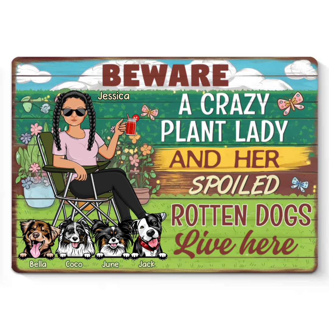Here Lives A Plant Lover And Her Precious Little Dog - Dog Personalized Custom Home Decor Metal Sign - House Warming Gift For Pet Owners, Pet Lovers