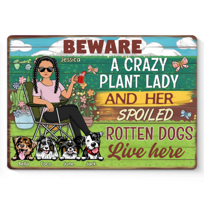 Here Lives A Plant Lover And Her Precious Little Dog - Dog Personalized Custom Home Decor Metal Sign - House Warming Gift For Pet Owners, Pet Lovers