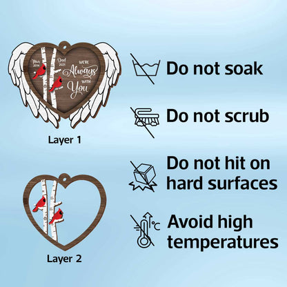 Always With You Cardinal Angel Wings Memorial Keepsake Personalized 2-Layer Wooden Ornament