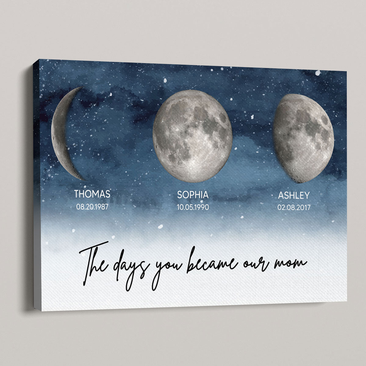 Starry Night Custom Birth Moon Phase The Day You Became Our Mom Personalized Canvas Print, Mother's Day Gift