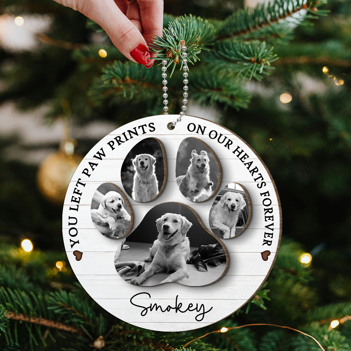 You Left Paw Prints On Our Hearts Photo Inserted Personalized 2-Layer Wooden Ornament
