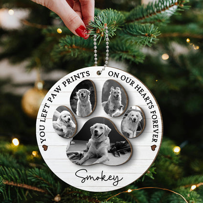 You Left Paw Prints On Our Hearts Photo Inserted Personalized 2-Layer Wooden Ornament