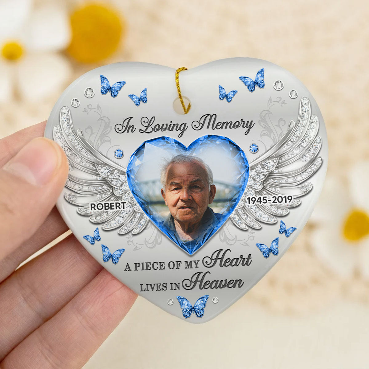 A Piece Of My Heart Lives In Heaven Memorial Ceramic Ornament, Personalized Memorial Keepsake