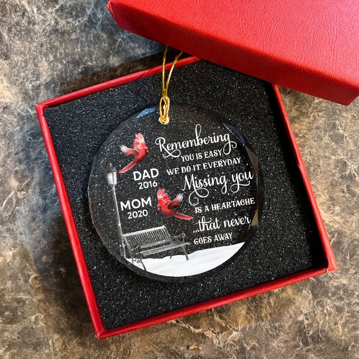 Cardinals Remembering You Memorial Personalized Glass Ornament, Christmas Decoration, Memorial Gift, Sympathy Gift