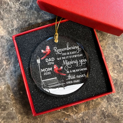 Cardinals Remembering You Memorial Personalized Glass Ornament, Christmas Decoration, Memorial Gift, Sympathy Gift