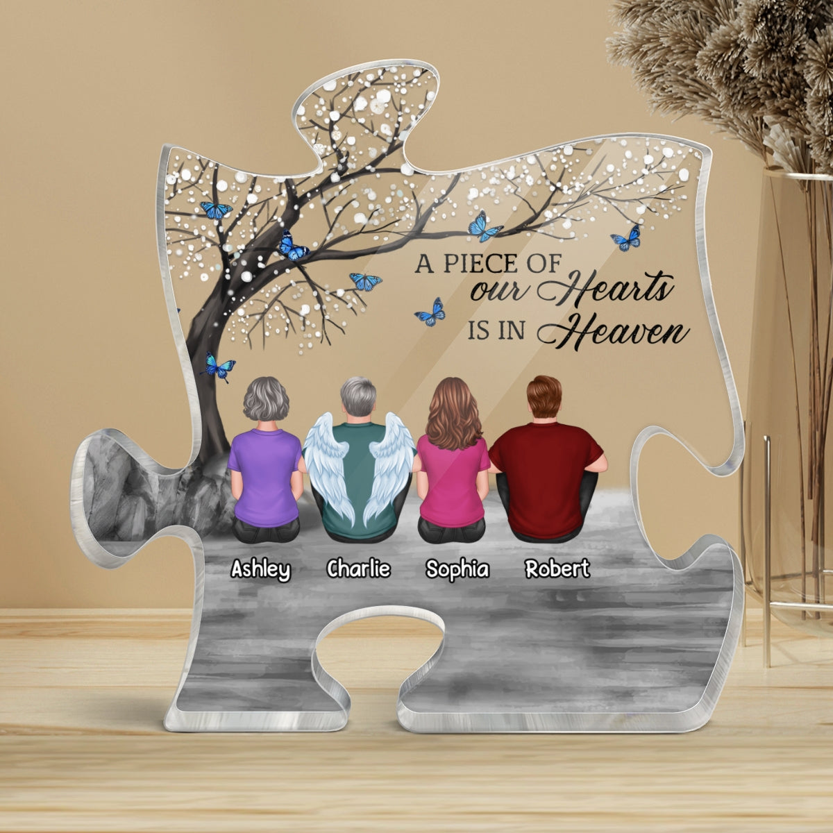 Butterflies Blossom Tree A Big Piece Of My Heart In Heaven Family Memorial Remembrance Gift Personalized Puzzle Acrylic Plaque