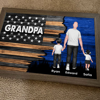 Dad Grandpa Papa Walking With Kids Half Nation Flag Personalized Horizontal Poster, Gift For Dad, For Grandpa, For Husband