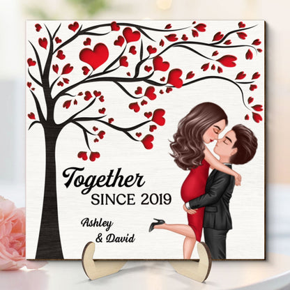 Couple Kissing Under Heart Tree Engraved Personalized 2-layer Wooden Plaque, Valentine‘s Day Gift For Him, For Her