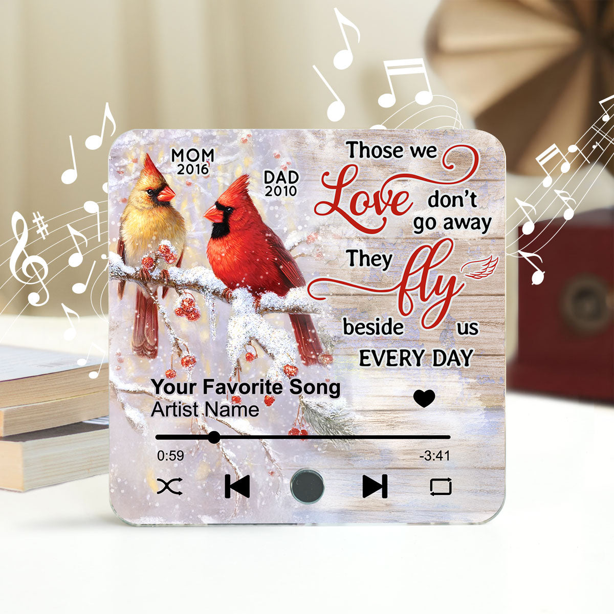 Cardinals Blossom Tree Dad Mom Memorial Personalized Music Fridge Magnet