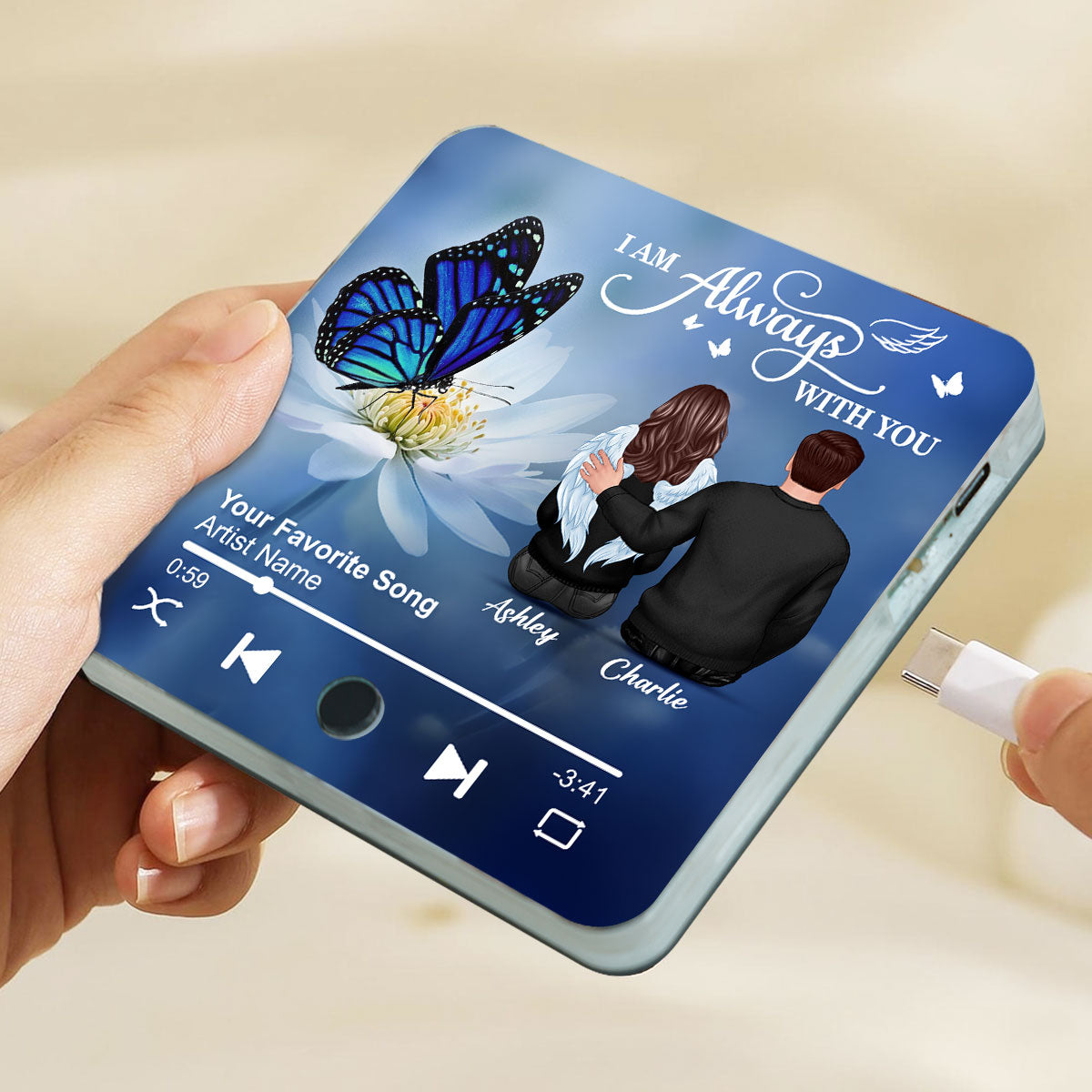 Butterfly I'm Not A Widow I'm A Wife To A Husband With Wings Memorial Personalized Music Fridge Magnet