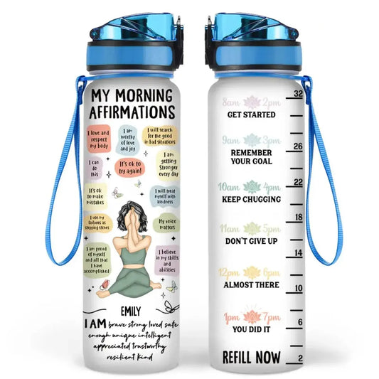 Yoga Lovers - My Morning Affirmations - Personalized Water Tracker Bottle Tracker Bottle The Next Custom Gift