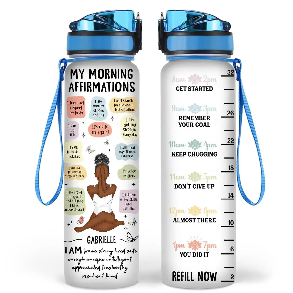 Yoga Lovers - My Morning Affirmations - Personalized Water Tracker Bottle Tracker Bottle The Next Custom Gift