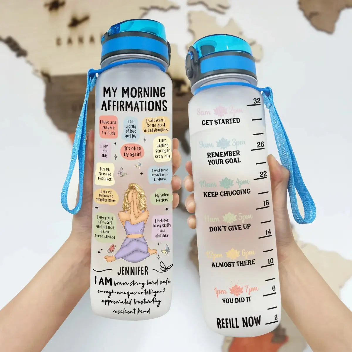 Yoga Lovers - My Morning Affirmations - Personalized Water Tracker Bottle Tracker Bottle The Next Custom Gift