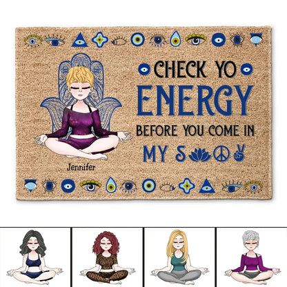 Yoga Lovers - Please Be Mindful Of The Energy You Bring Into This Space - Personalized Doormat - The Next Custom Gift  Doormat