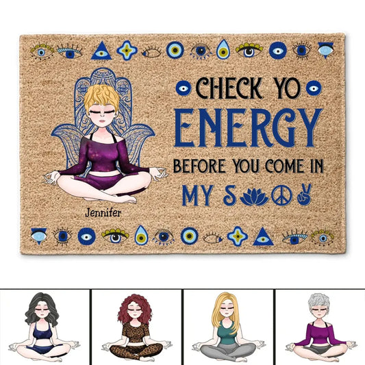 Yoga Lovers - Please Be Mindful Of The Energy You Bring Into This Space - Personalized Doormat