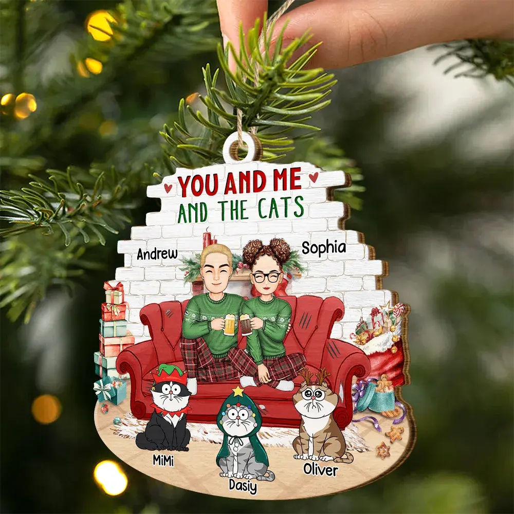 You And Me And The Cats - Personalized Custom Shaped Wooden Ornament Ornament The Next Custom Gift