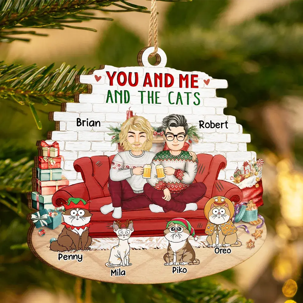 You And Me And The Cats - Personalized Custom Shaped Wooden Ornament Ornament The Next Custom Gift