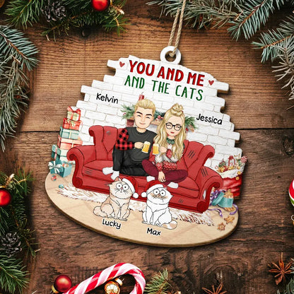 You And Me And The Cats - Personalized Custom Shaped Wooden Ornament Ornament The Next Custom Gift